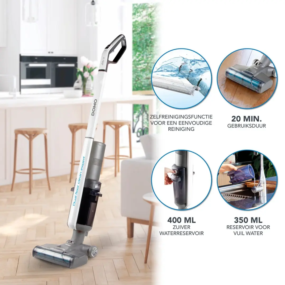 Domo DO236SW Vloerreiniger Dual Floor Clean Expert 21,6V - Wit/Grijs/Blauw