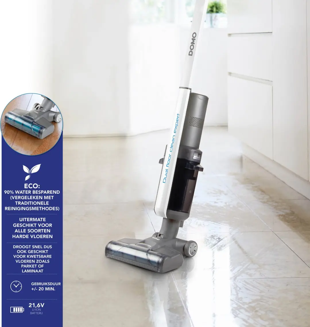 Domo DO236SW Vloerreiniger Dual Floor Clean Expert 21,6V - Wit/Grijs/Blauw