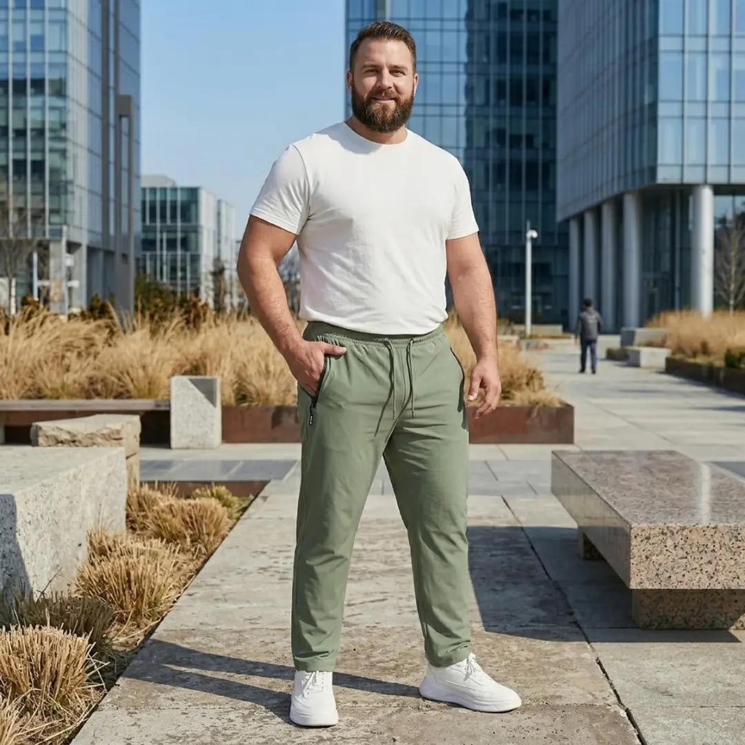 NUVEX Olijfgroene Heren Fitnessbroek XL - Trekkoord & Ritszakken