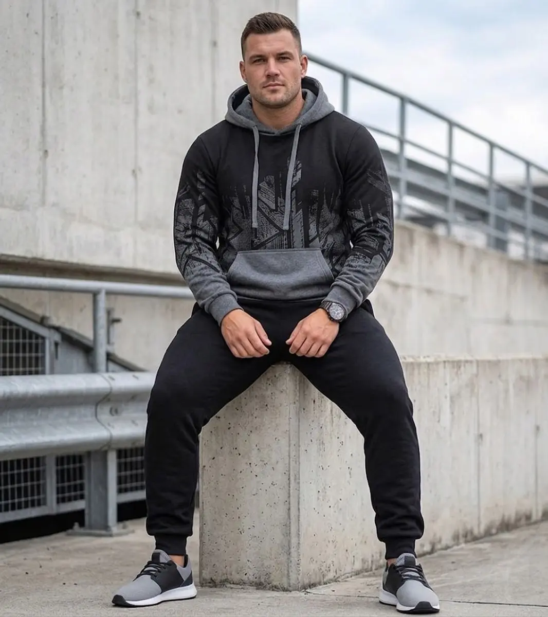 NUVEX Heren Fitness Trainingspak XXL - Zwart/Donkergrijs