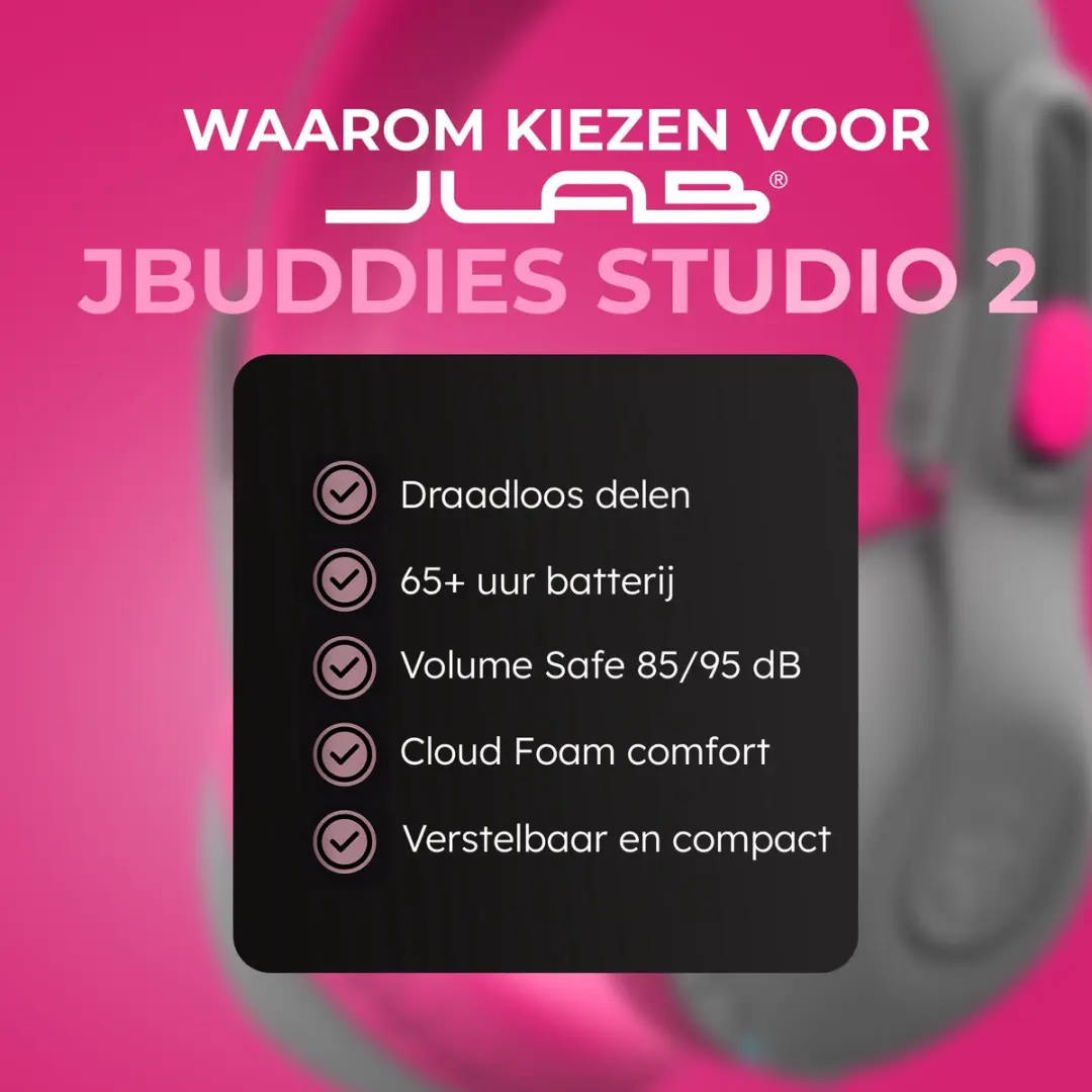 JLab JBuddies Studio 2 HBKSTU2RGRYPNK122 Kinderhoofdtelefoon - Roze