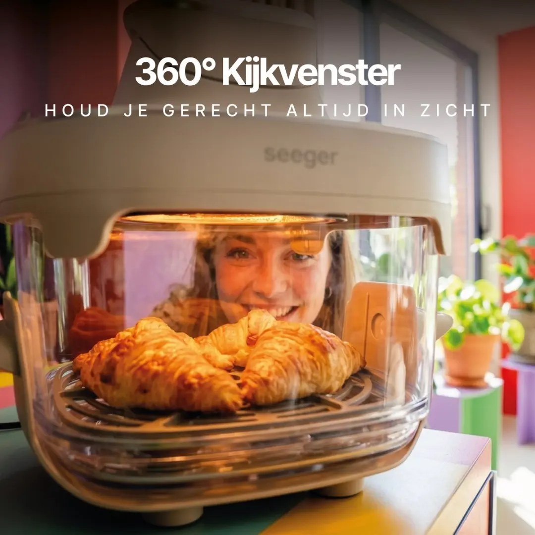 SEEGER ClearFry Glazen Airfryer 1500W - 6 Programma's - 2x Glazen Bakken 2.5L/4.5L - Beige