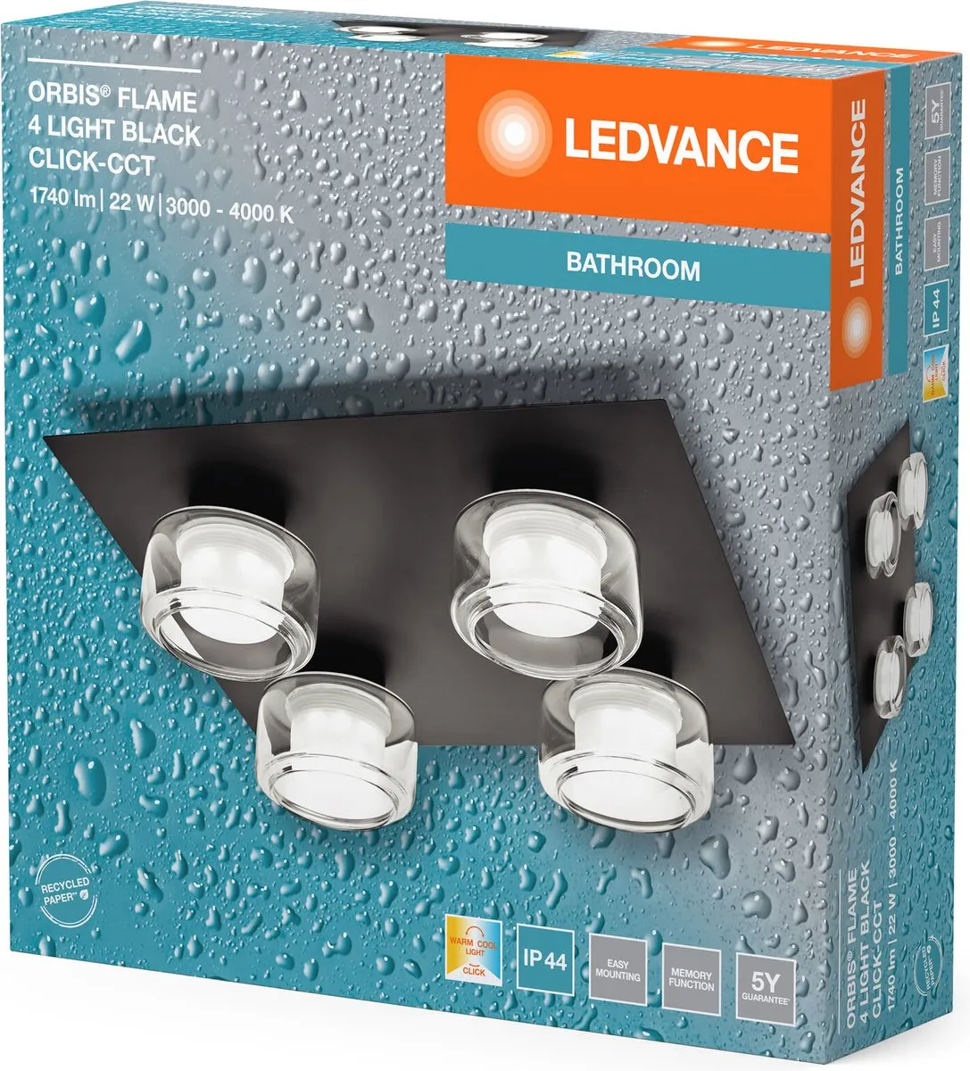 LEDVANCE Orbis Flame Wandlamp 22W - Zwart - IP44