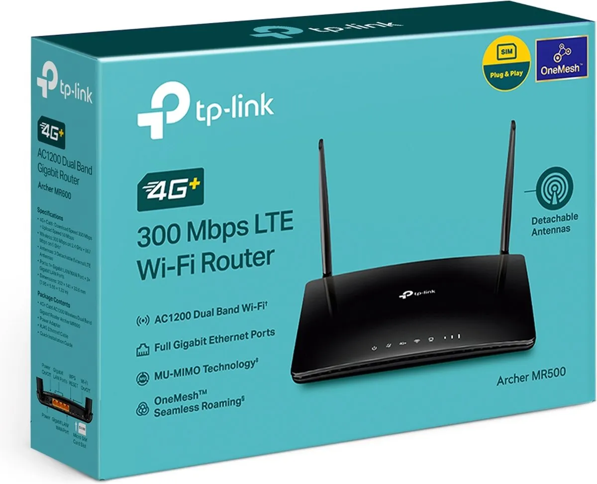 TP-Link Archer MR500 4G+ Router - Dual Band 1200Mbps - Zwart - afbeelding 6 van 6
