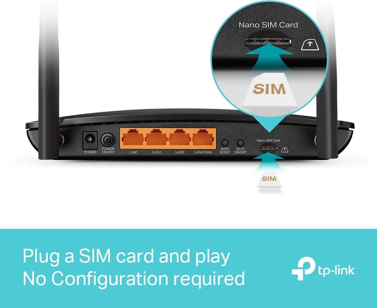 TP-Link Archer MR500 4G+ Router - Dual Band 1200Mbps - Zwart