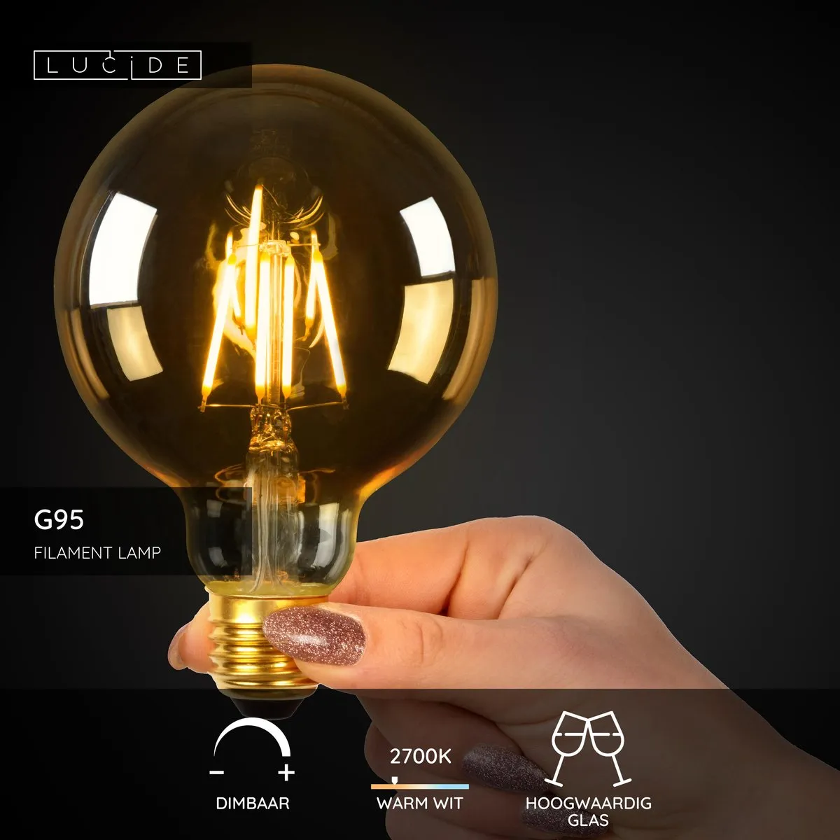 Lucide G95 LED Filamentlamp E27 5W 2700K - Amber
