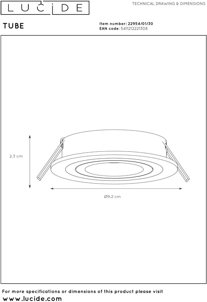 Lucide TUBE Inbouwspot Ø9,2cm GU10 - Zwart - afbeelding 6 van 6