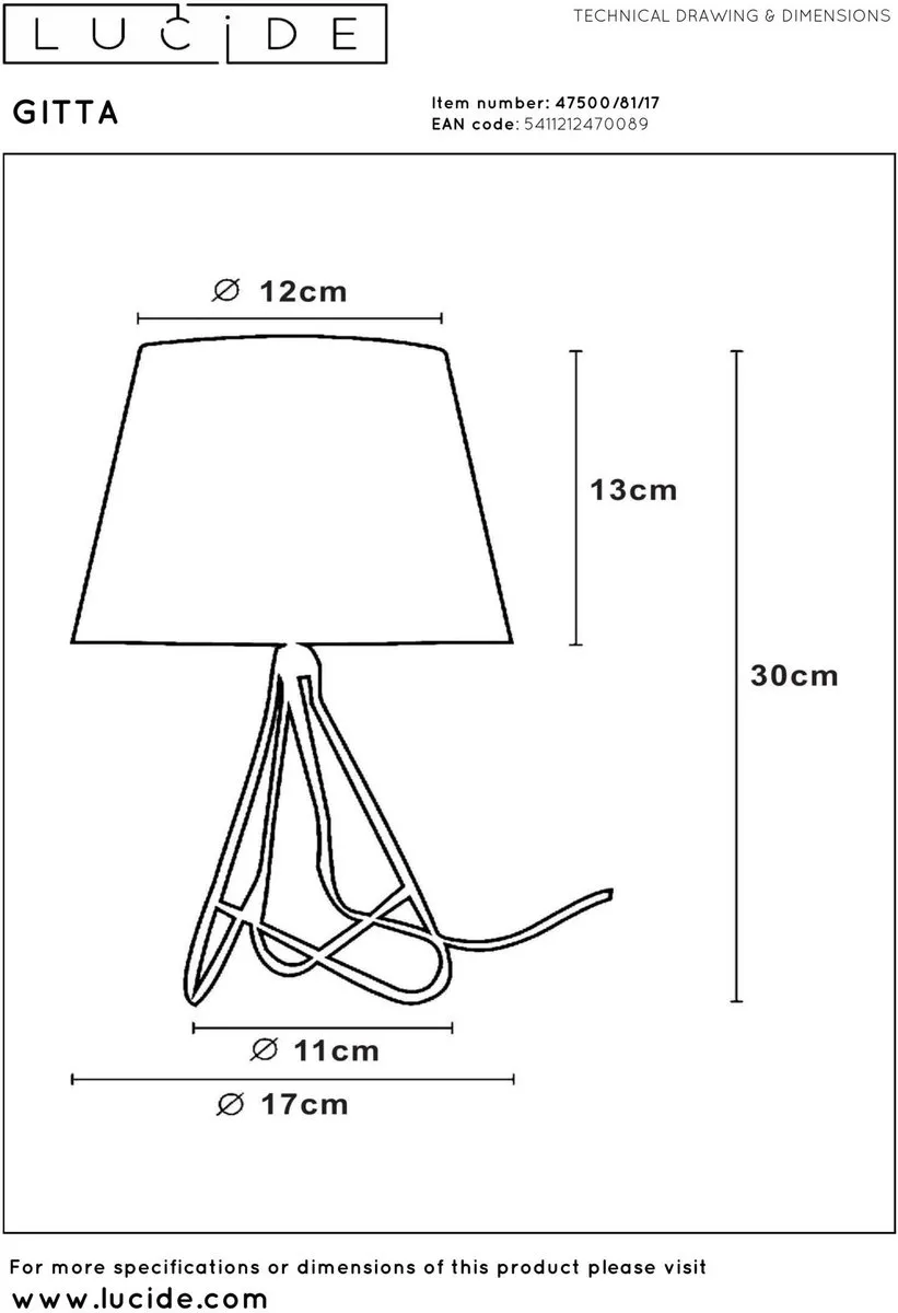 Lucide Gitta Tafellamp Ø17cm - Koper
