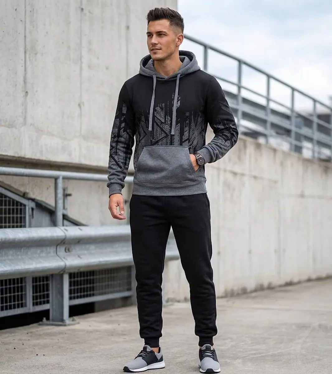 NUVEX Heren Fitness Trainingspak - Zwart/Dark Grey L