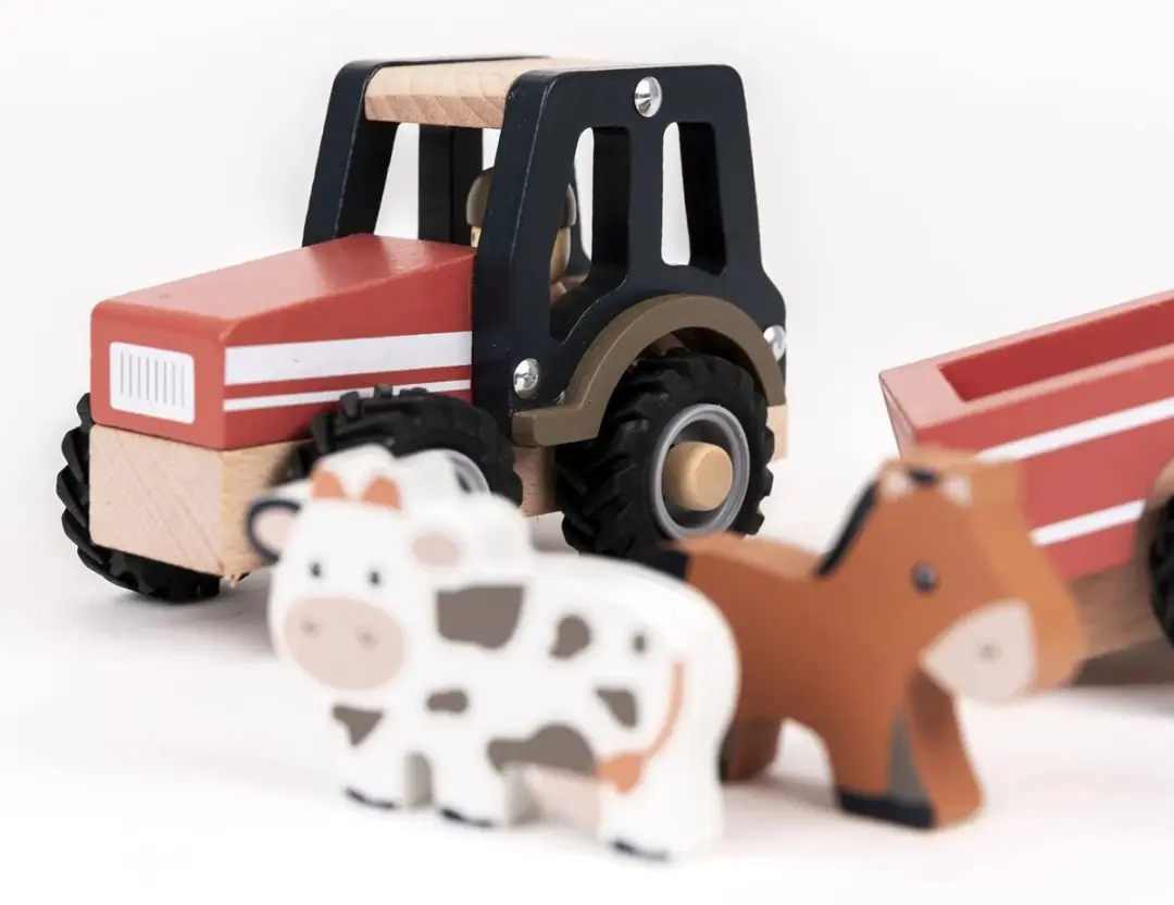 Egmont Toys Houten Tractor met Aanhangwagen 25cm - Meerkleurig