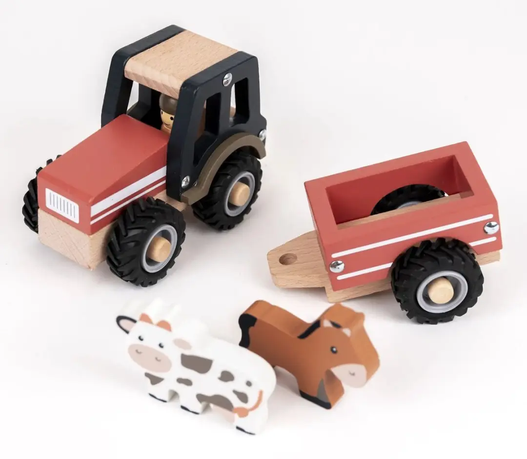 Egmont Toys Houten Tractor met Aanhangwagen 25cm - Meerkleurig