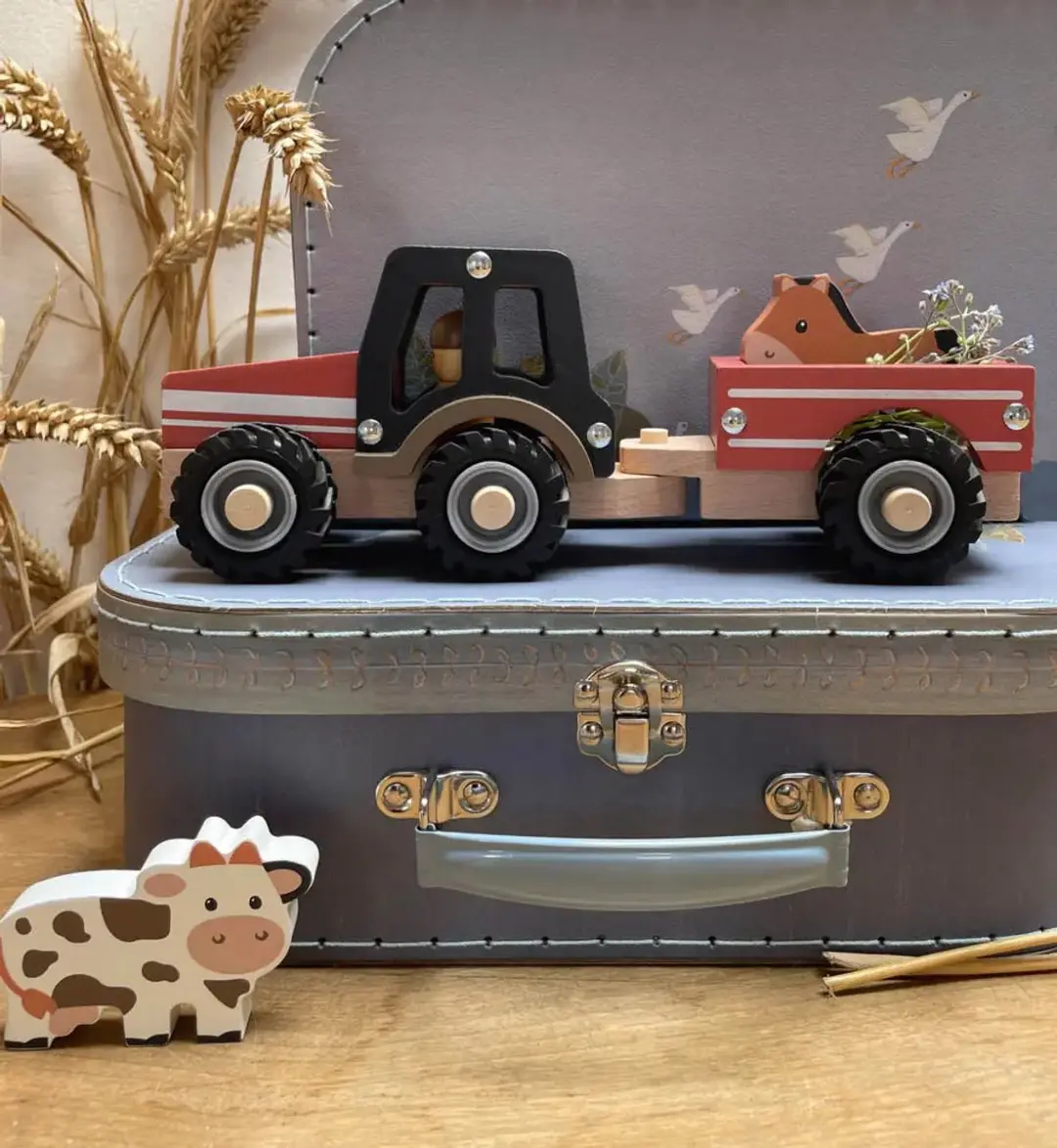 Egmont Toys Houten Tractor met Aanhangwagen 25cm - Meerkleurig