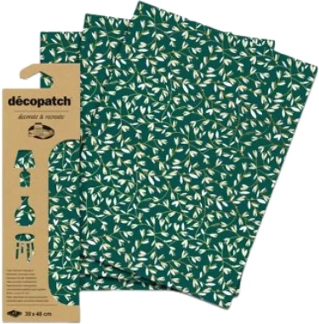 Decopatch Vrijheid Papier Set - 3 Vellen Donkergroen Hotfoil
