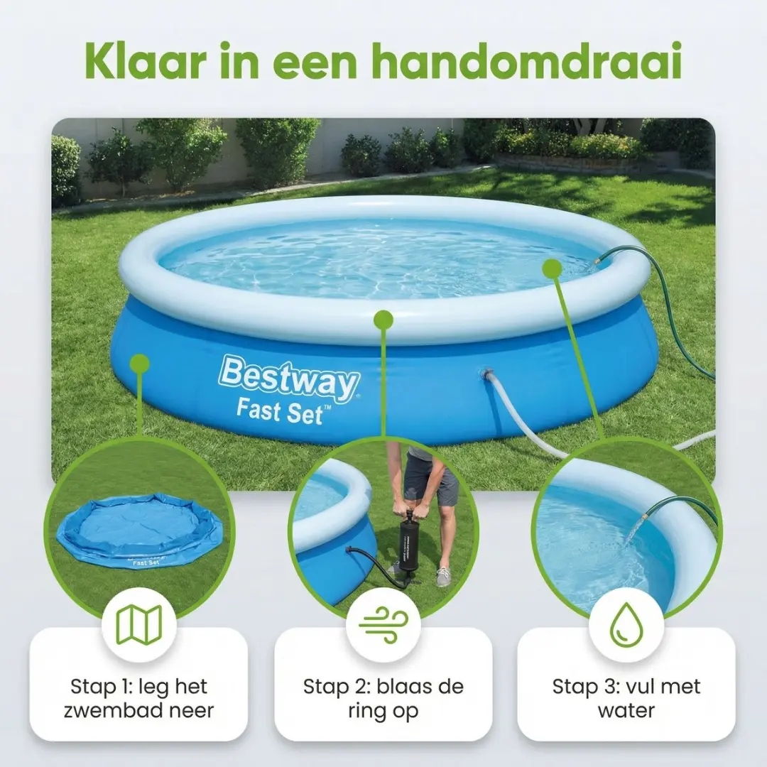 Bestway Fast Set Rond Zwembad 366x76cm - Blauw - 7-delig