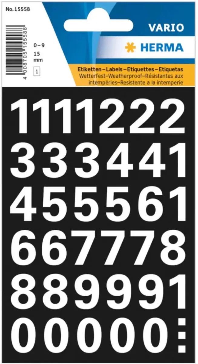Herma Stickerletters & Cijfers 15mm - 4 Vellen - Wit - Watervast