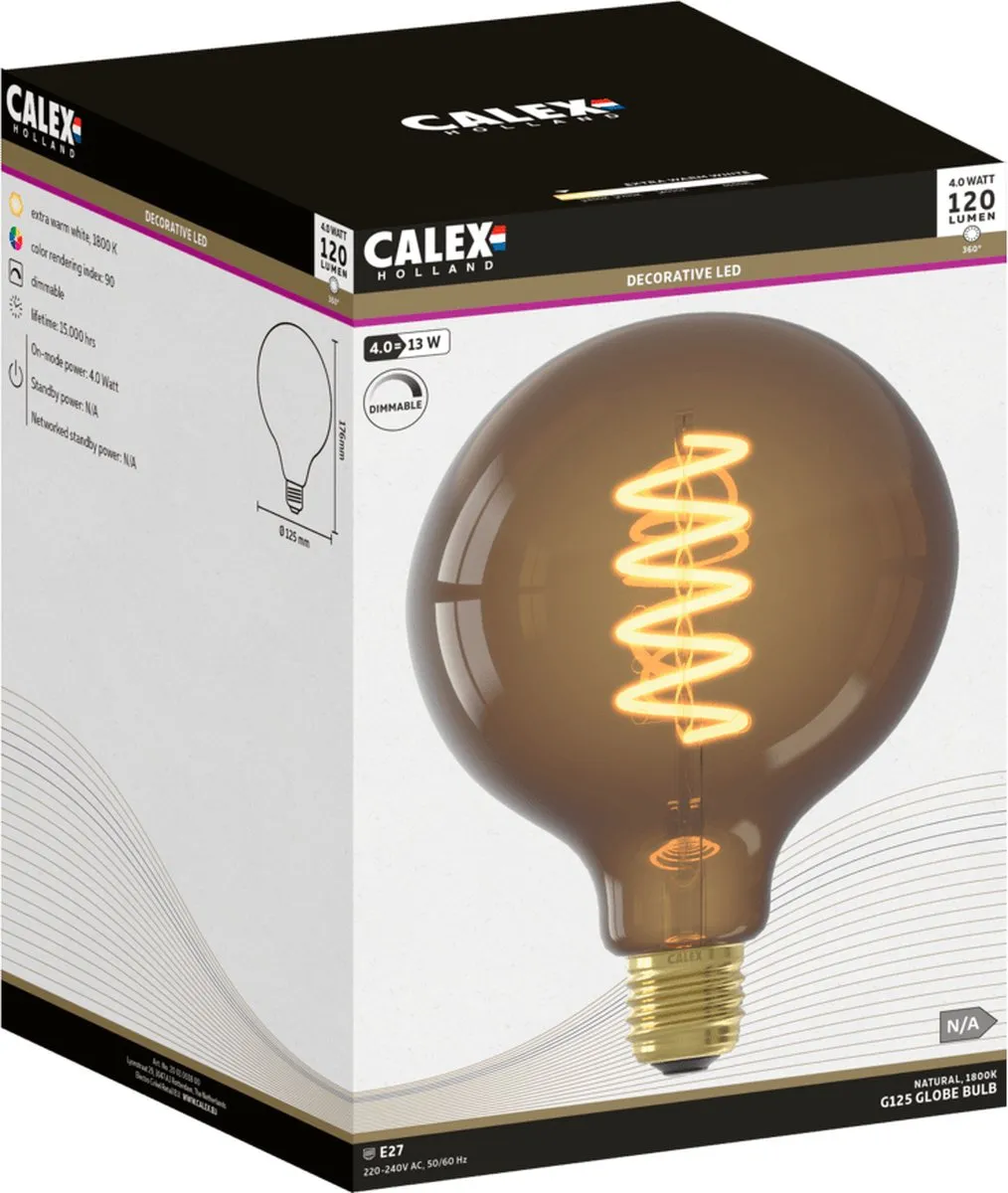 Calex Lichtbron E27 Globe - 1800K Warm Wit - Amber Glas