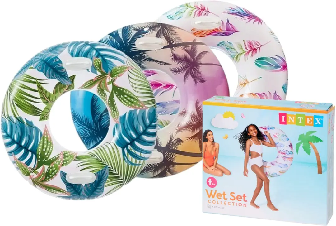 Intex Zilver Luchtbed 188x71cm + Tropical 97cm Drijfstoel - Multicolor