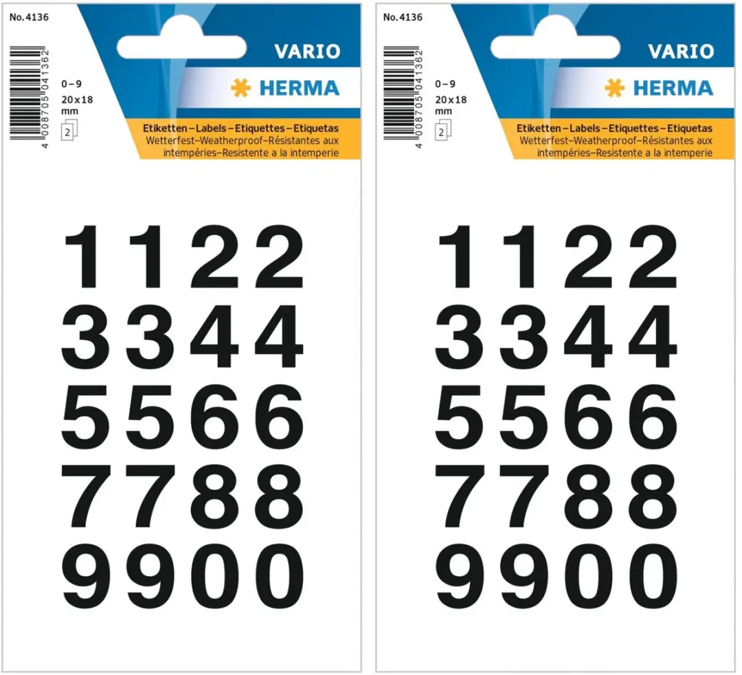Herma Stickervel Cijfers 0-9 - 12 Vellen - 18mm - Diep zwart - Watervast