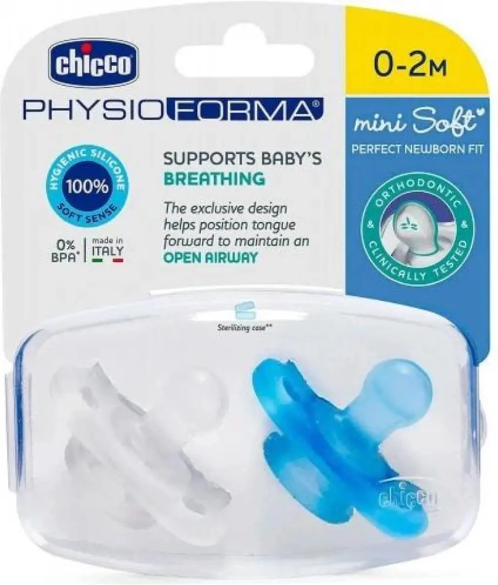 Chicco Physio Soft Fopspenen 0-3m - Siliconen - Blauw/Transparant - 2 Stuks - afbeelding 3 van 6