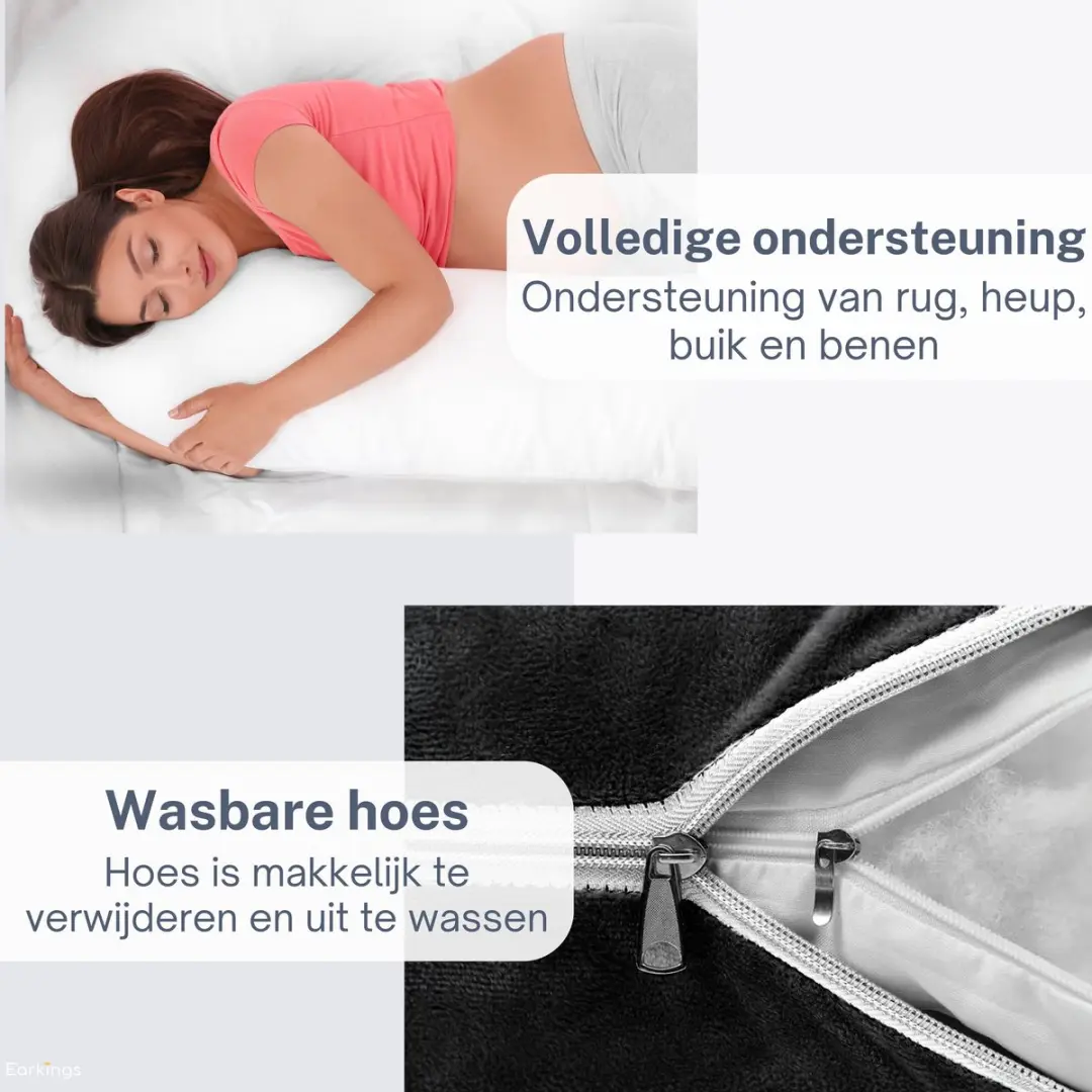EarKings Zwangerschapskussen 140x80cm U-vorm - Zwart