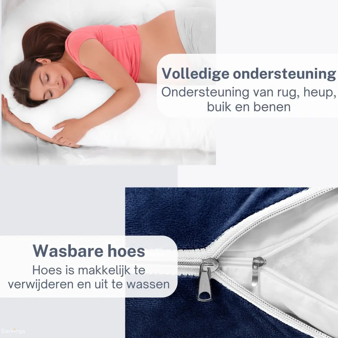 EarKings Zwangerschapskussen 140x80cm U-vorm - Blauw