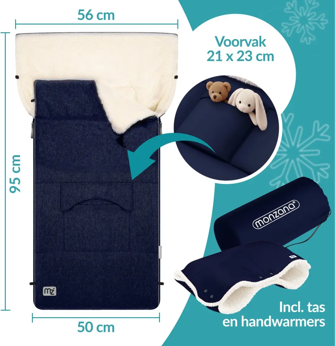 Monzana Baby Voetenzak 90x60cm Marineblauw - met Handwarmers