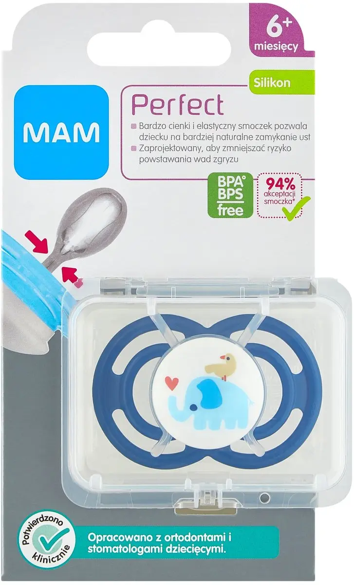 MAM Perfect Silky Nachtspeen 6m+ - Orthodontisch - Beige/Blauw/Wit - afbeelding 2 van 5