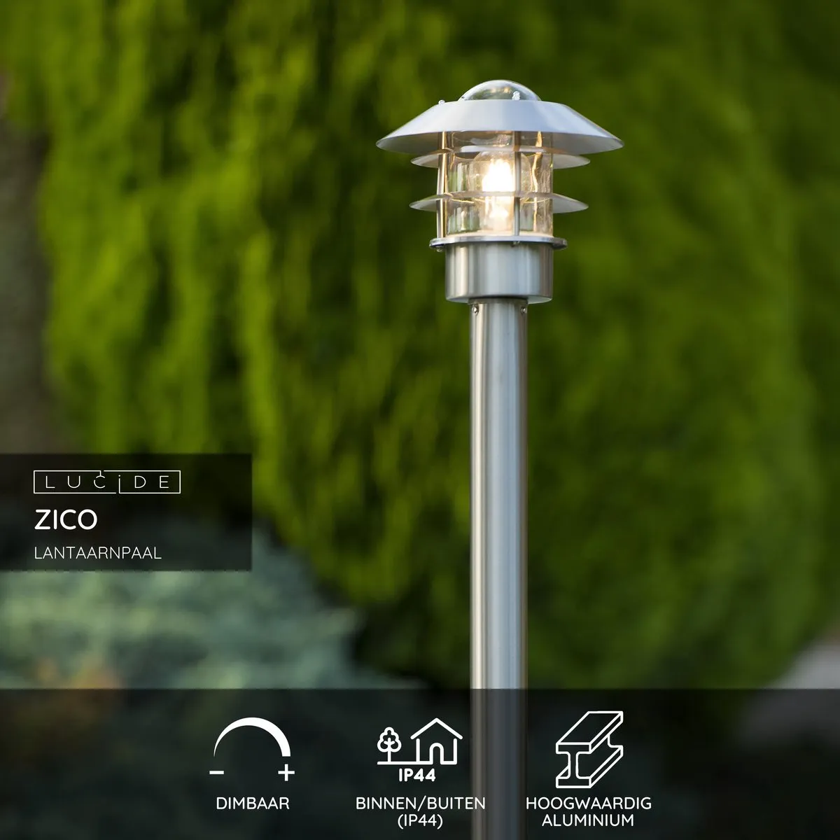 Lucide ZICO Lantaarnpaal Ø21,8cm - 1xE27 - Mat chroom
