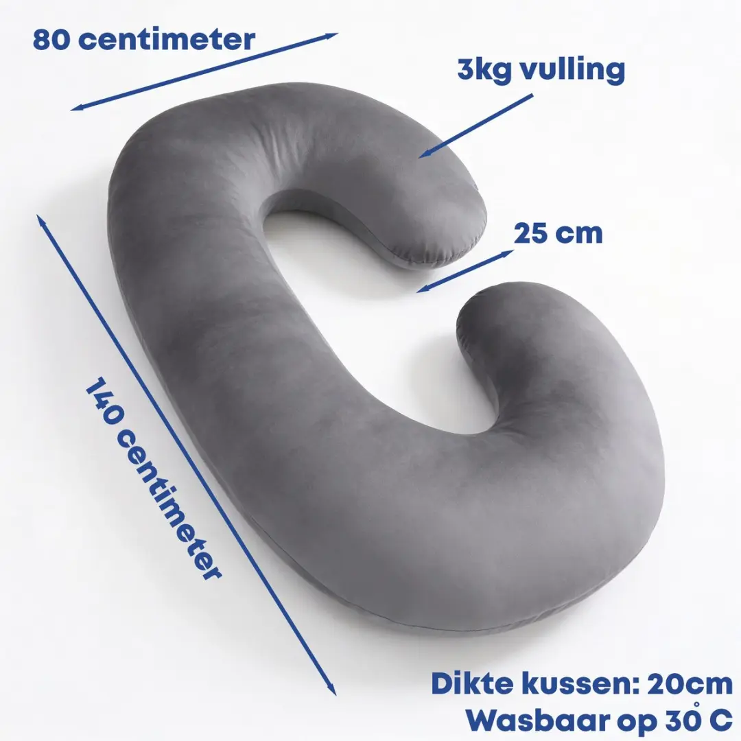 EarKings Zwangerschapskussen 140x70cm C-vorm - Donkergrijs