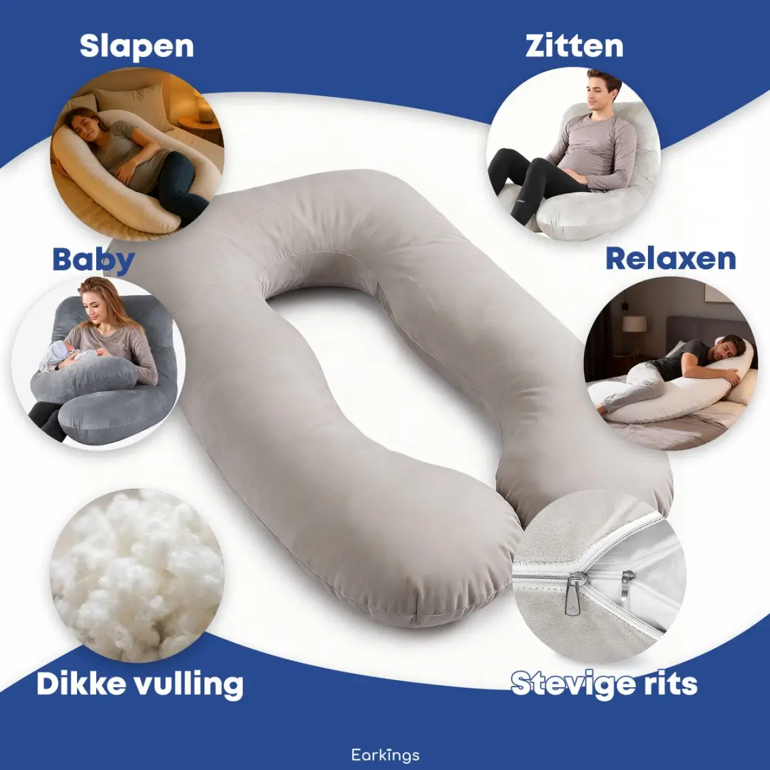 EarKings Zwangerschapskussen 140x80cm U-vorm - Lichtgrijs