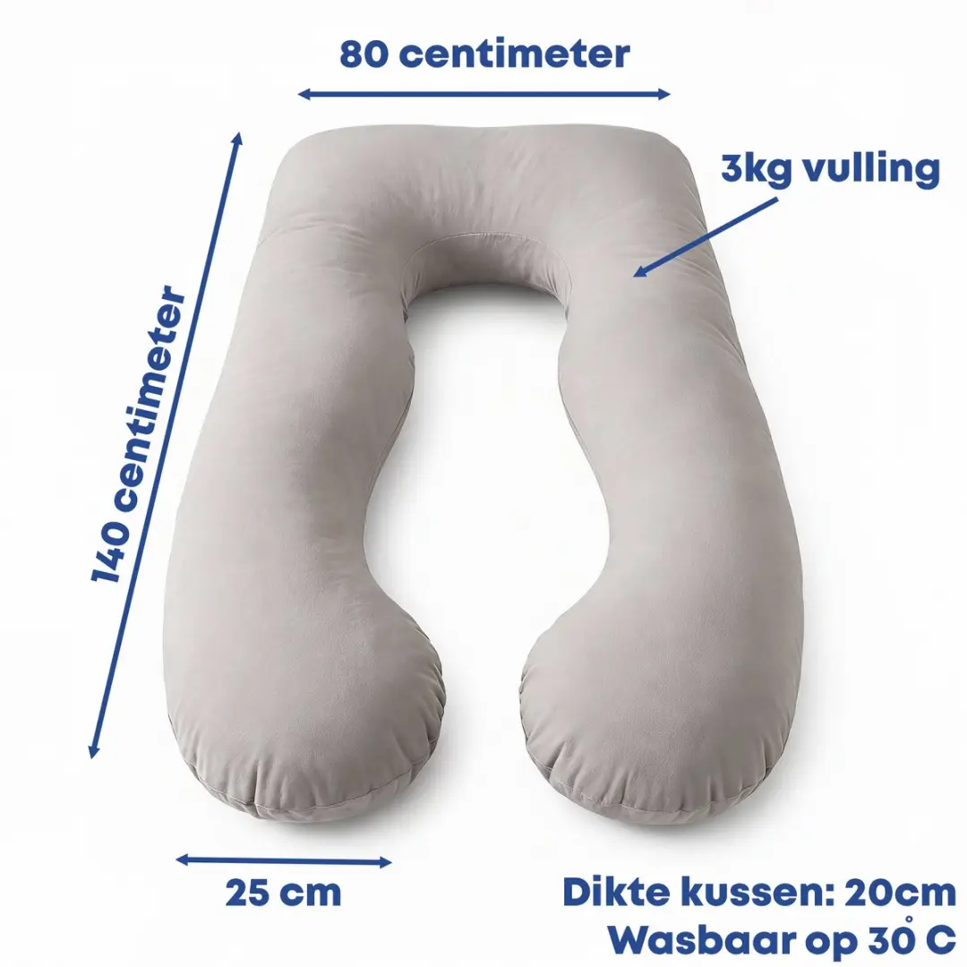EarKings Zwangerschapskussen 140x80cm U-vorm - Lichtgrijs - afbeelding 6 van 6