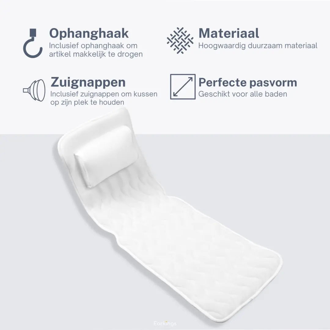 EarKings Badkussen Deluxe 126x44x8cm - Wit