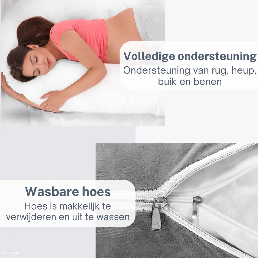 EarKings Zwangerschapskussen J-vorm 135x65cm - Donkergrijs - afbeelding 6 van 6