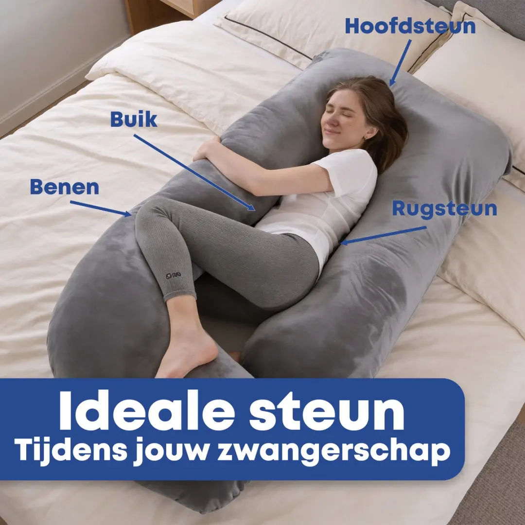 EarKings Zwangerschapskussen Zijslaapkussen 140x80cm G-vorm - Donkergrijs
