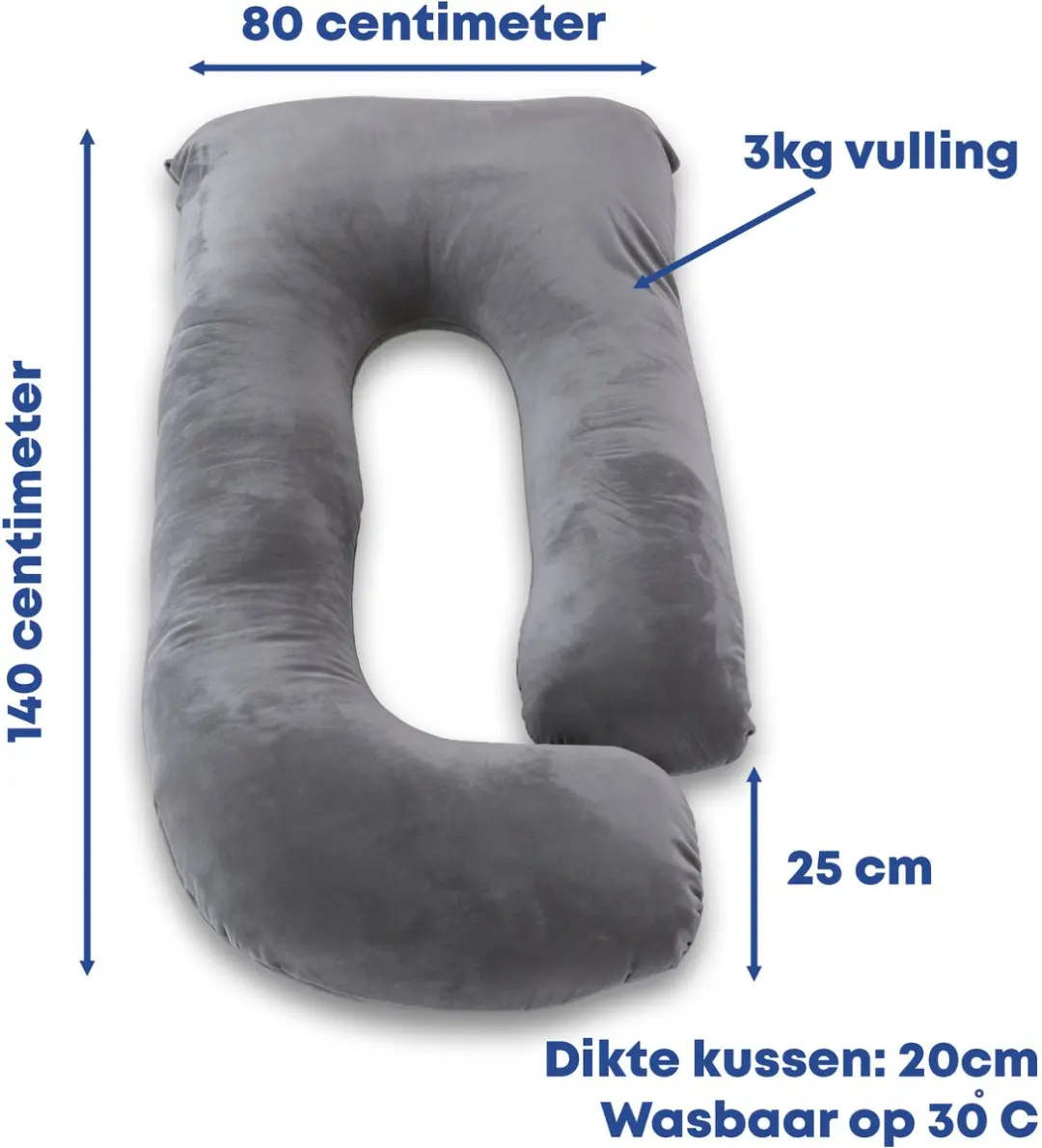 EarKings Zwangerschapskussen Zijslaapkussen 140x80cm G-vorm - Donkergrijs - afbeelding 6 van 6