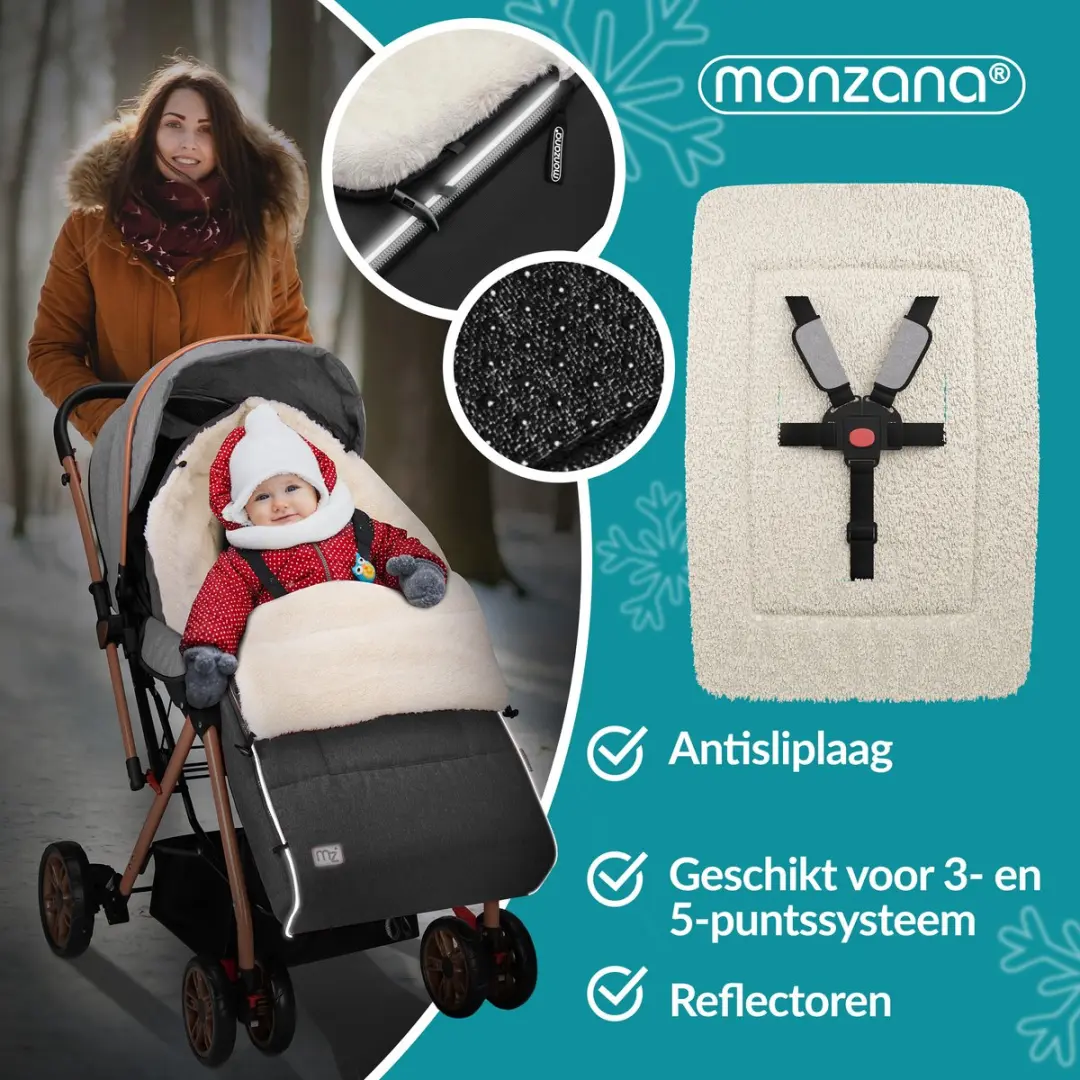 Monzana Baby Voetenzak 90x60cm Grijs - met Handwarmers