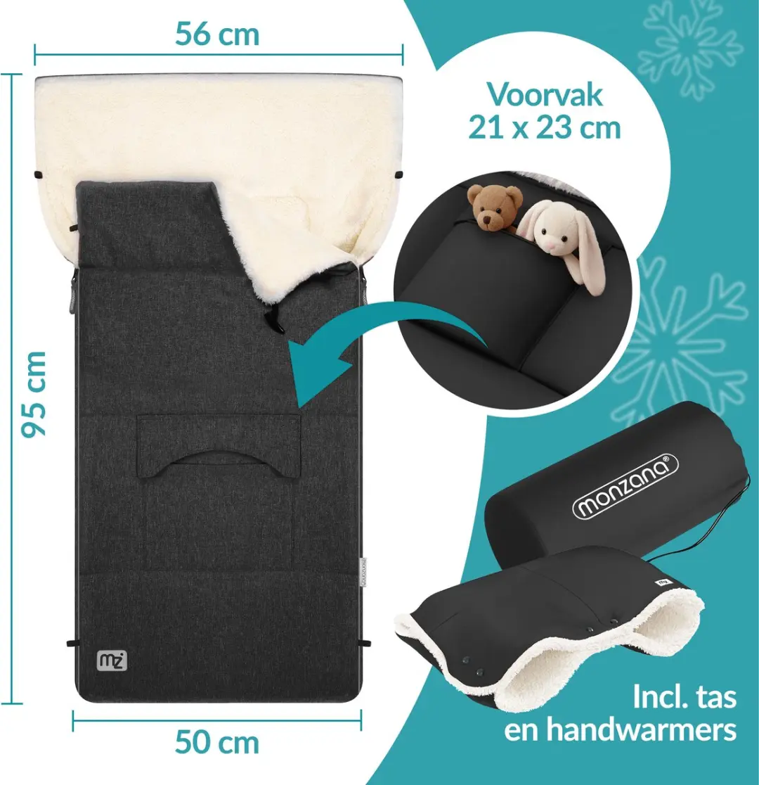 Monzana Baby Voetenzak 90x60cm Grijs - met Handwarmers