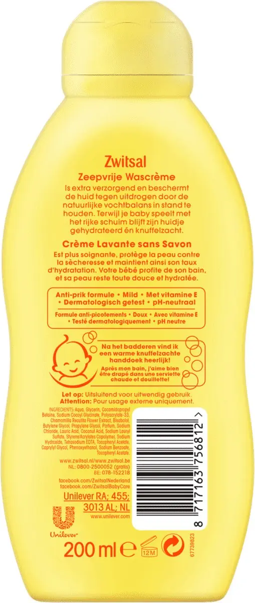 Zwitsal Zeepvrije Wascreme 600ml - Voordeelpack 3x200ml