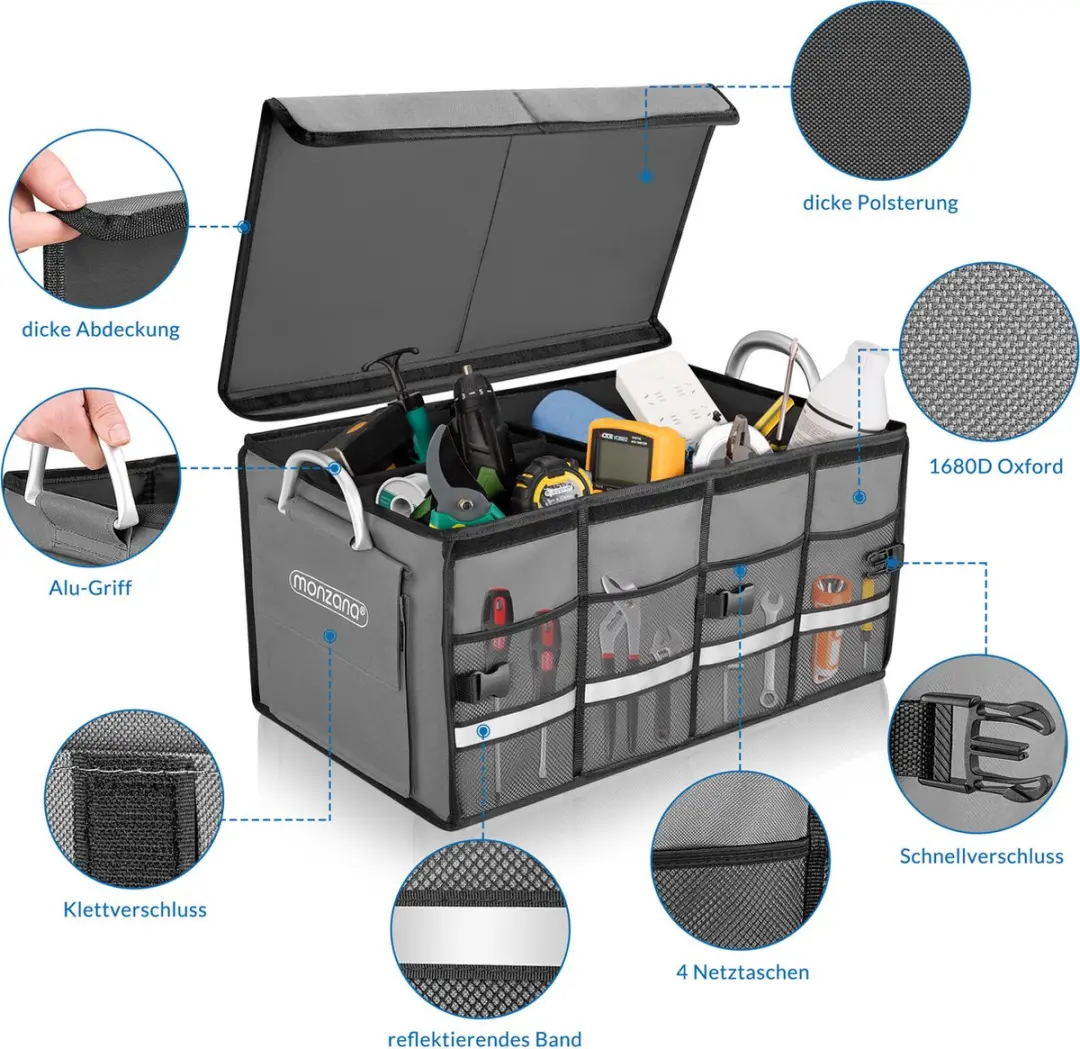 Monzana Kofferbak Organizer 68L - Grijs