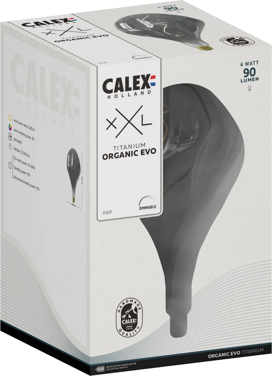Calex Organic EVO XXL Titanium E27 LED Lamp 6W - Rookglas