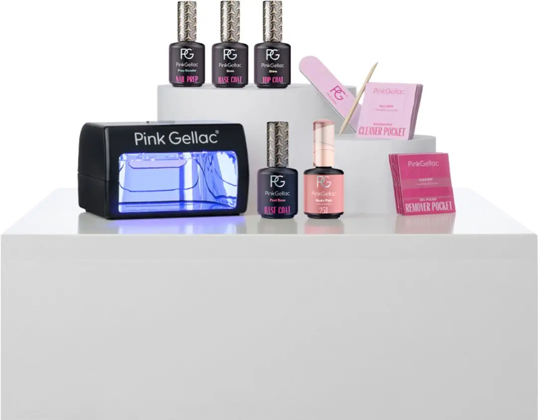 Pink Gellac Gellak Starterspakket Naturel - Peel Base & Nude Pink 60ml - LED UV Nagellamp