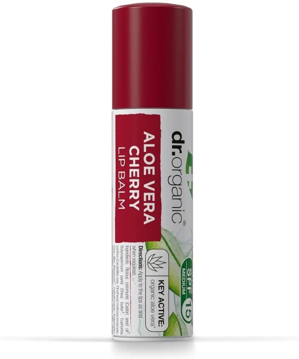 Dr. Organic Aloe Vera Kersen Lipbalsem 5.7ml - Rood