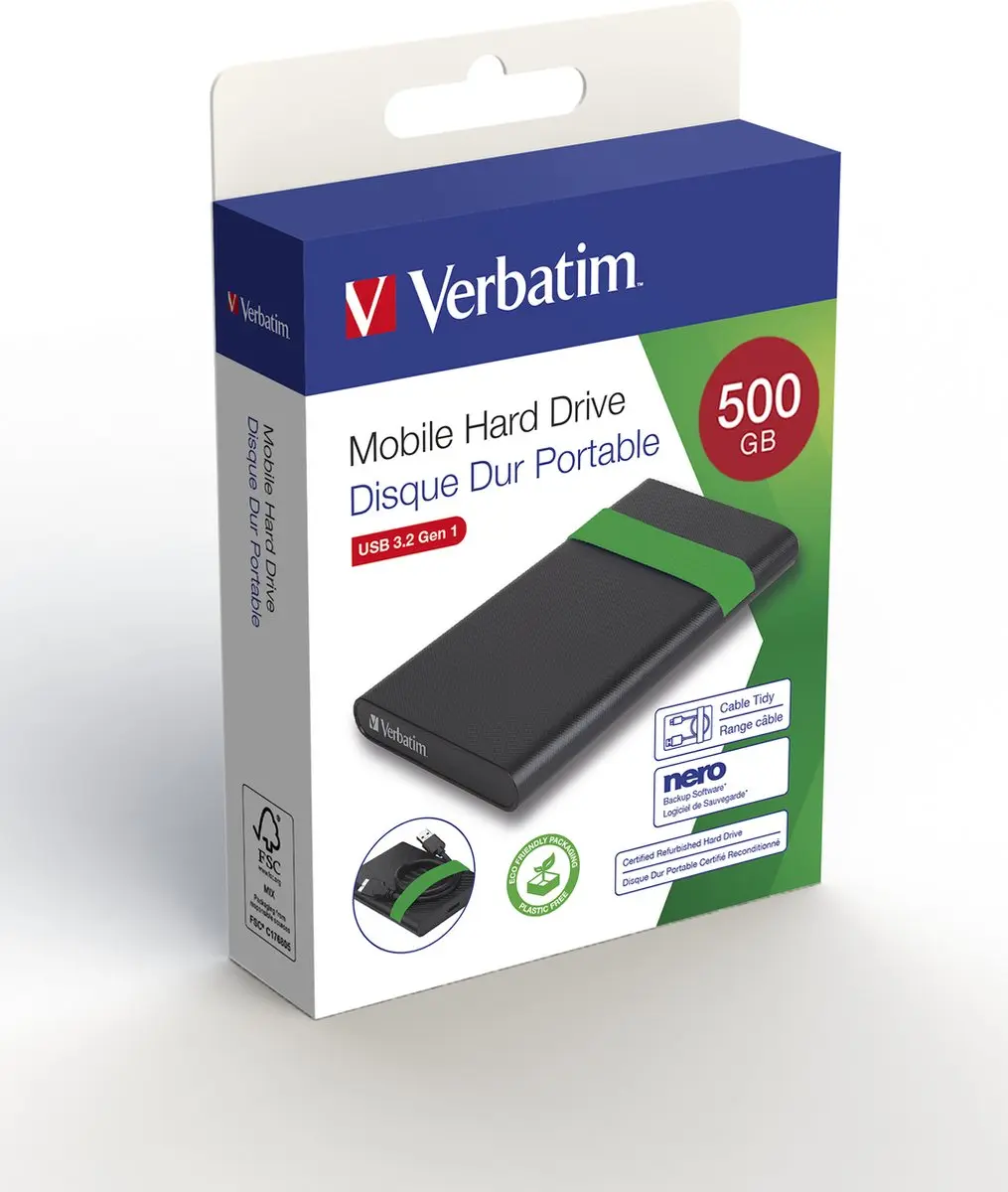 Verbatim Plectra 53111 Harde Schijf 500GB - USB 3.2 Gen 1 - Groen/Zwart