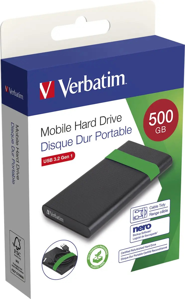 Verbatim Plectra 53111 Harde Schijf 500GB - USB 3.2 Gen 1 - Groen/Zwart