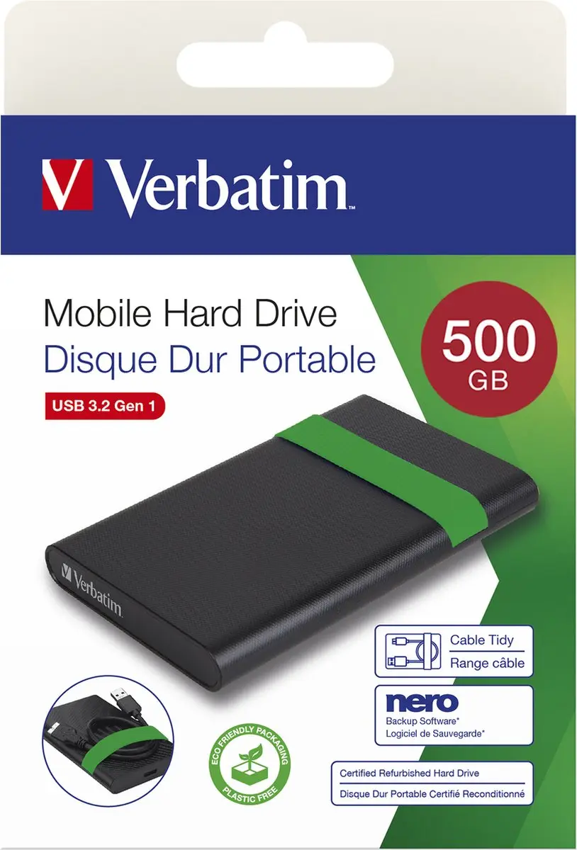 Verbatim Plectra 53111 Harde Schijf 500GB - USB 3.2 Gen 1 - Groen/Zwart