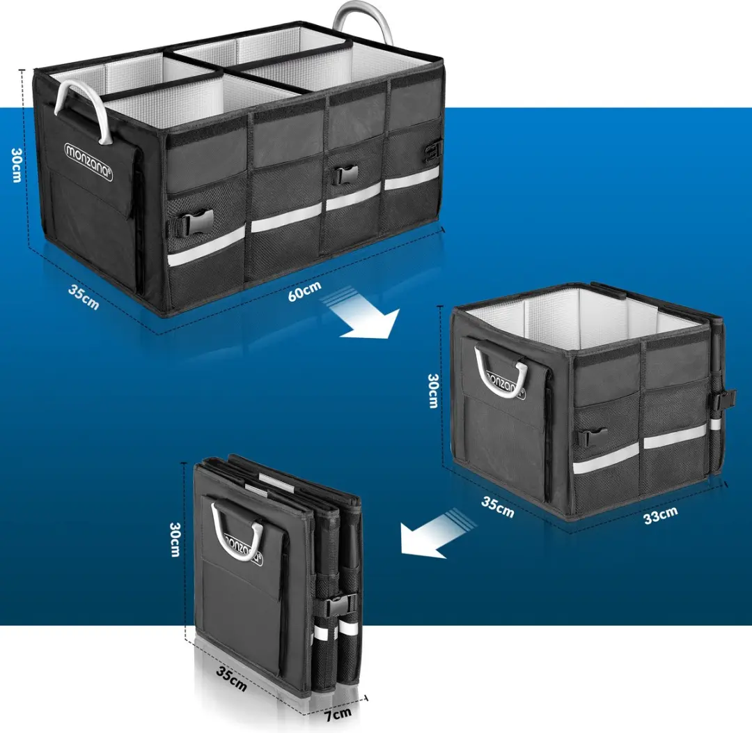 Monzana Kofferbak Organizer 68L - Zwart Zilver