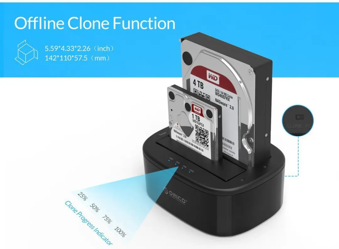 ORICO 6228US3-C-EU-BK-BP Externe HDD/SSD Docking Station - USB3.0 - Zwart