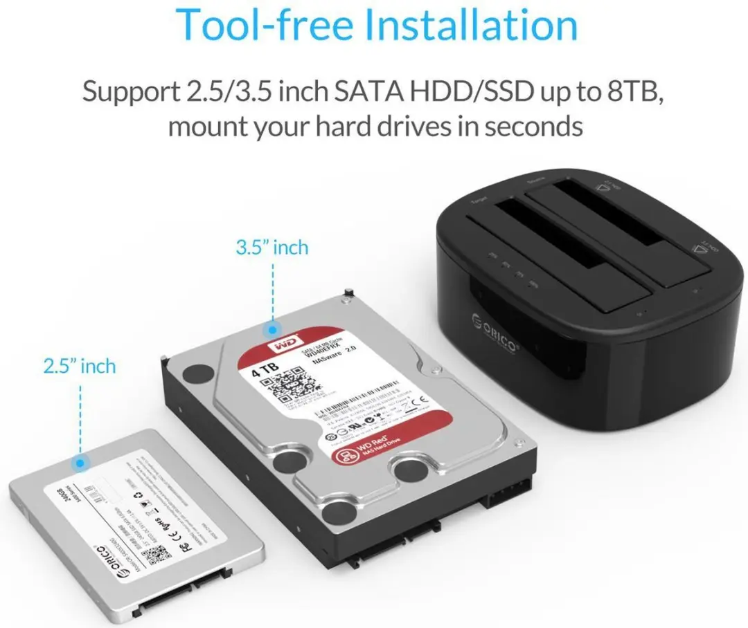 ORICO 6228US3-C-EU-BK-BP Externe HDD/SSD Docking Station - USB3.0 - Zwart