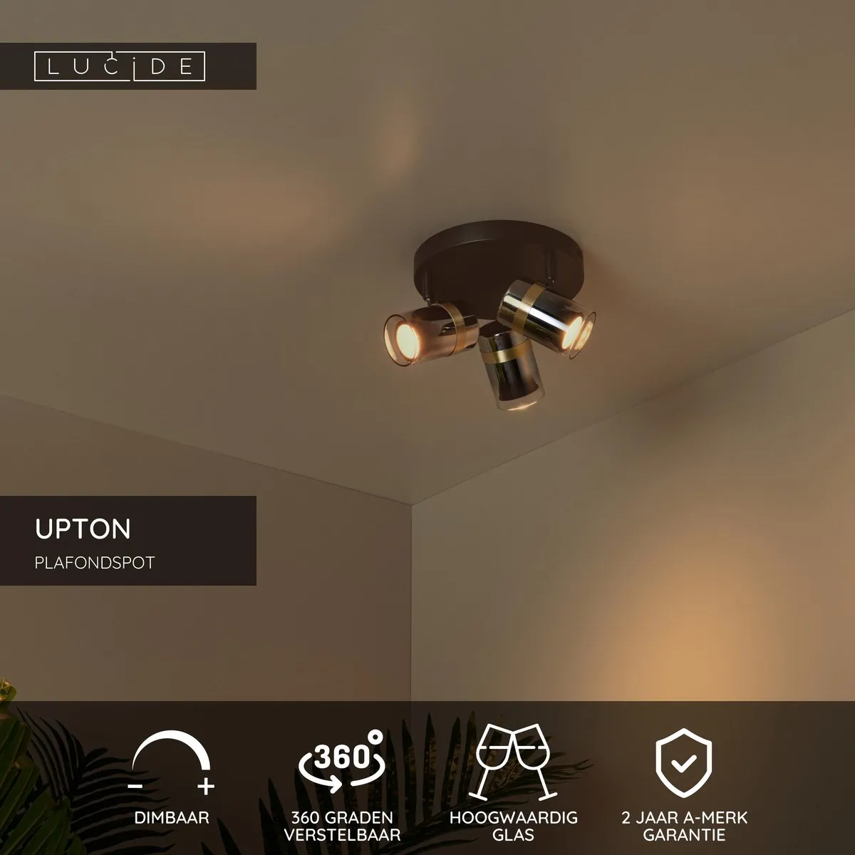 Lucide Upton Plafondspot 3xGU10 - Fumé