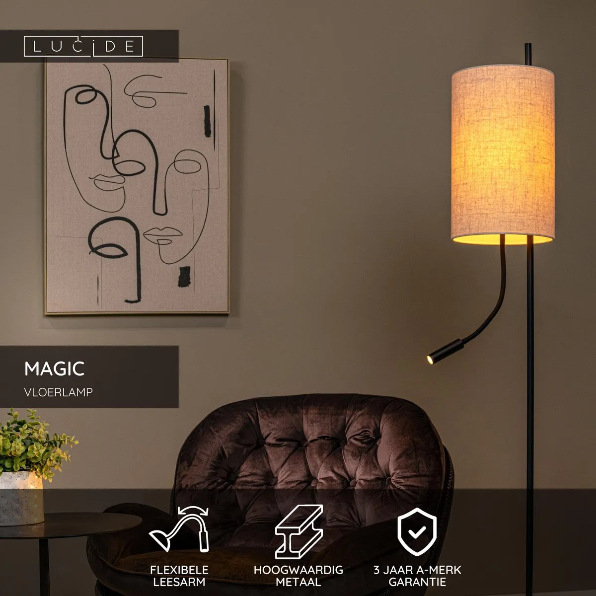 Lucide Magic Vloerlamp Ø24cm - Zwart
